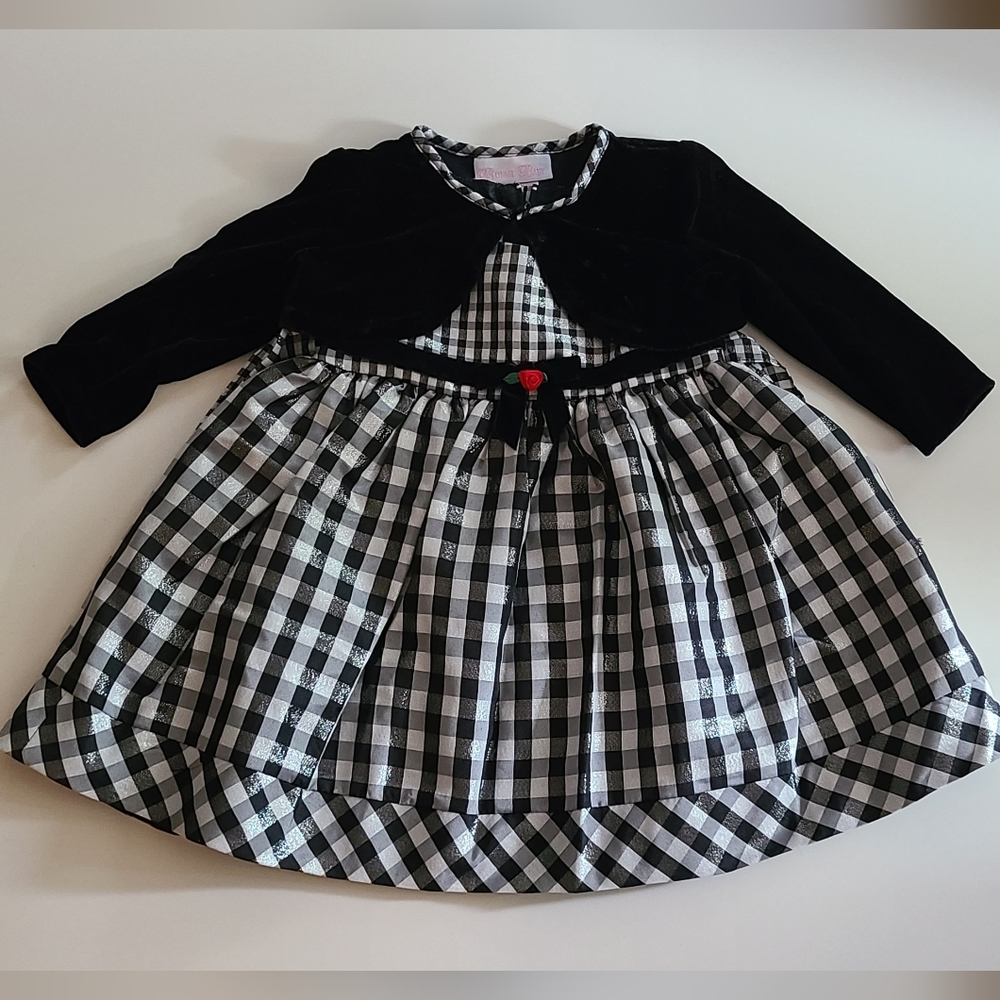 🖤 Bonnie Baby 12 Months Infant Holiday Party Dress Christmas Holiday Rosette